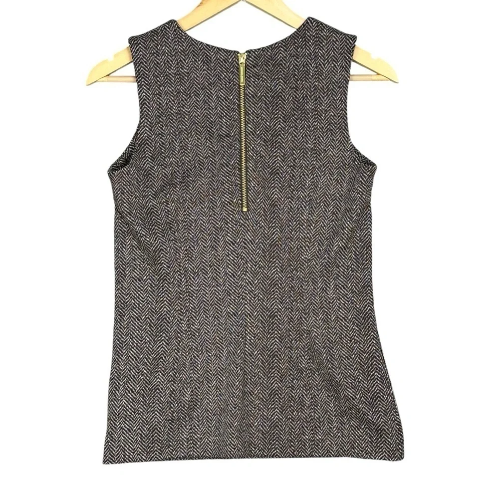 Michael Kors Sleeveless Blouse Top Womens Small Brown Zip Dress Shirt Scales